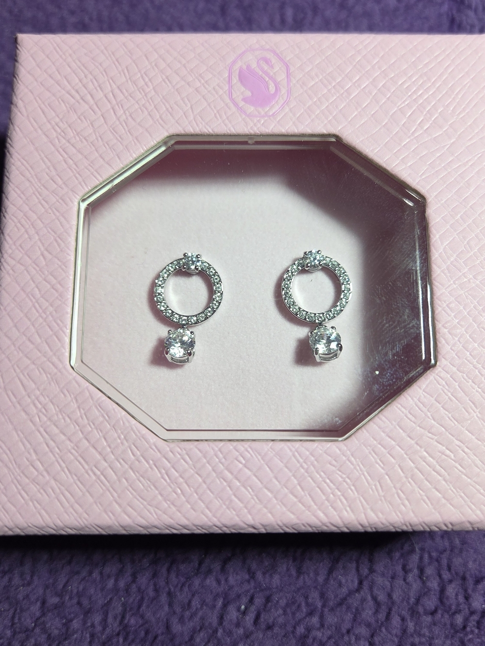 Swarovski Silver-tone Circle Drop Earrings with Clear Crystals